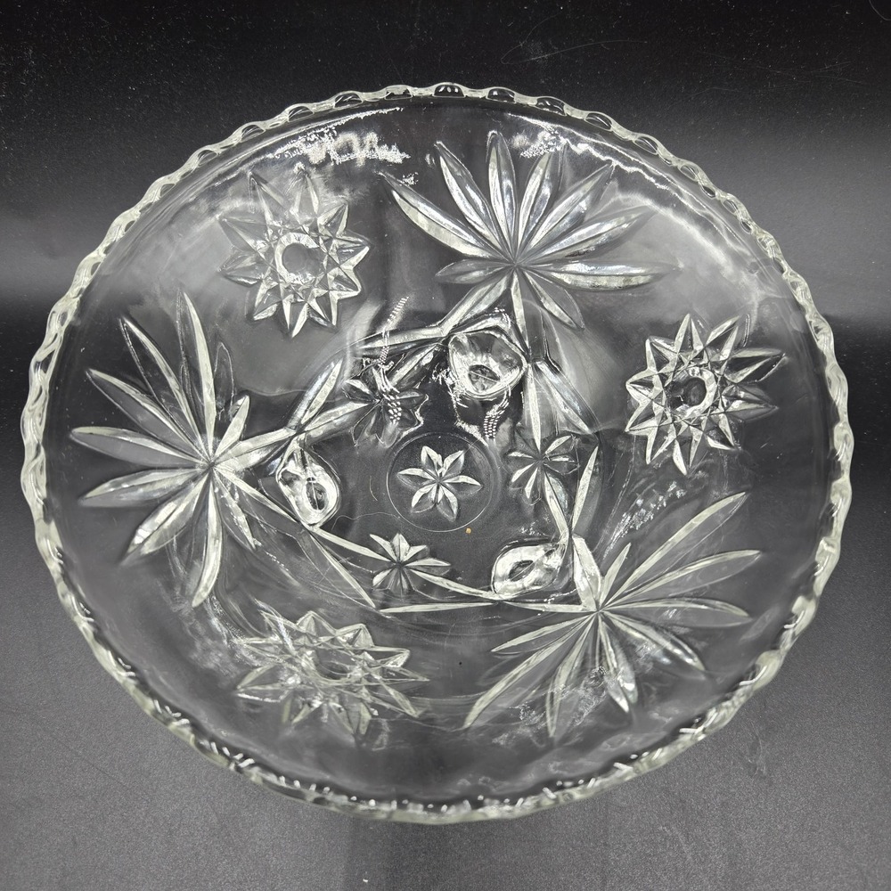 Vtg Anchor Hocking Prescut Clear Glass Foot Candy Bowl 6.75" Scalloped Dish Eapc